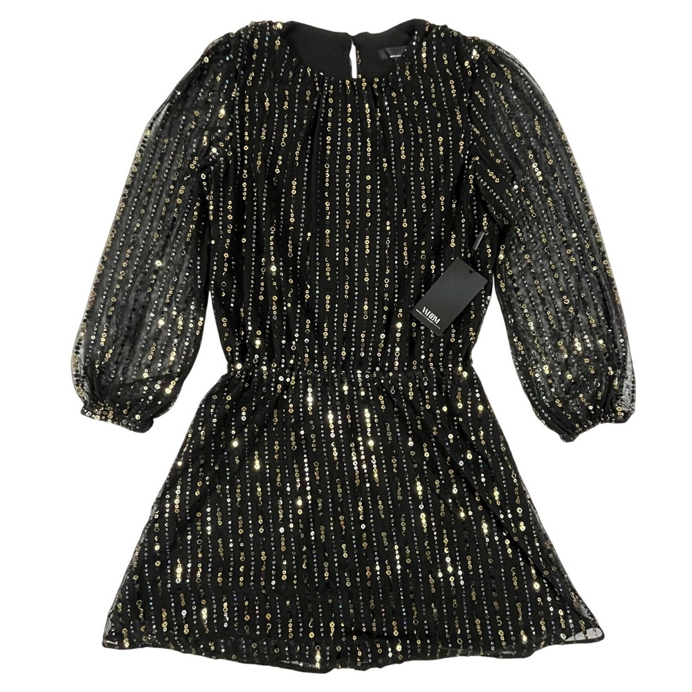 NWT White House Blk Market Sequin Dress Black Gold Silver Size M 570360127